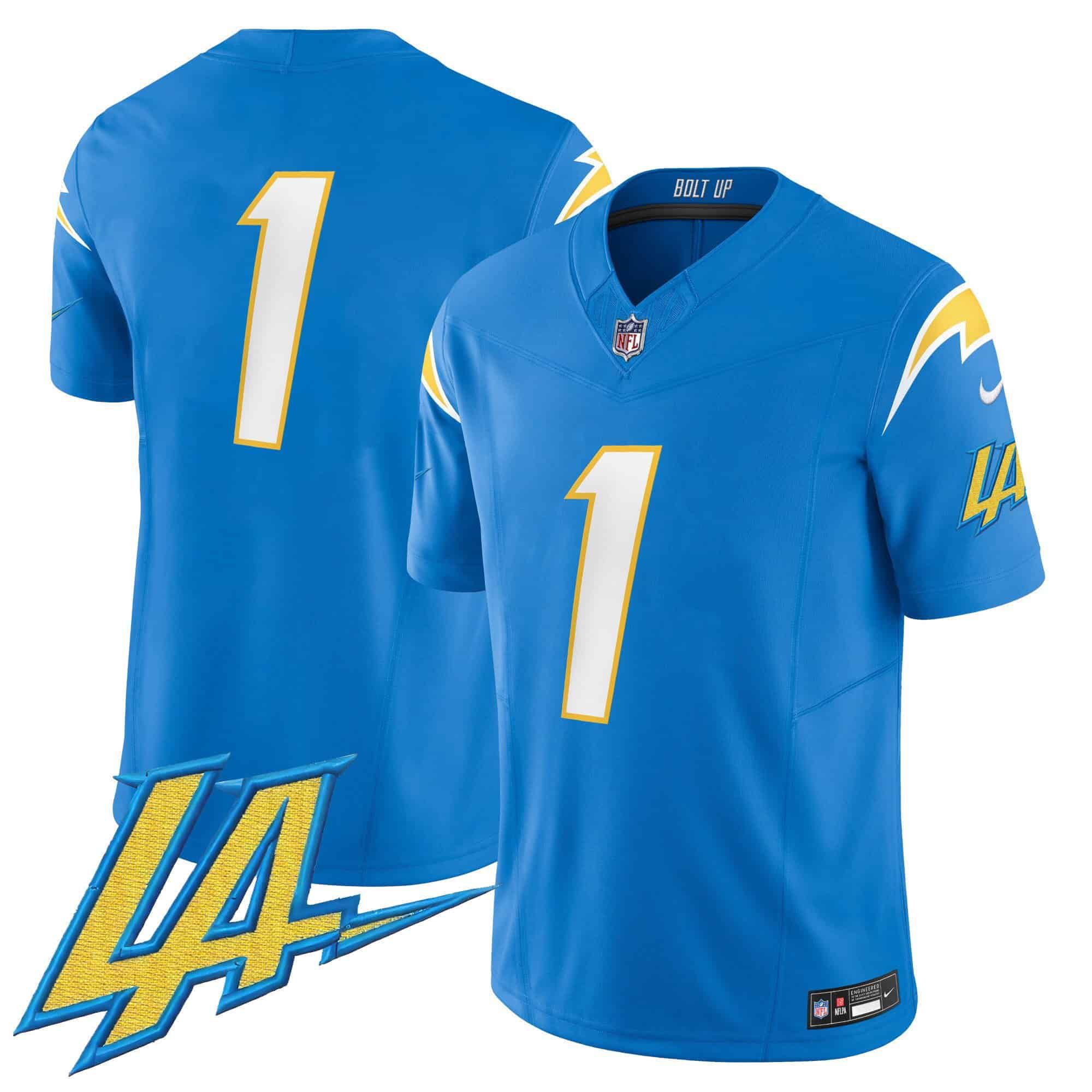 Men Los Angeles Chargers #1 No Name Light Blue 2024 Nike Vapor Limited NFL Jersey style 1->indianapolis colts->NFL Jersey